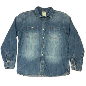 Levis Button Up Blue Western Long sleeve Button Up Shirt Large L B12